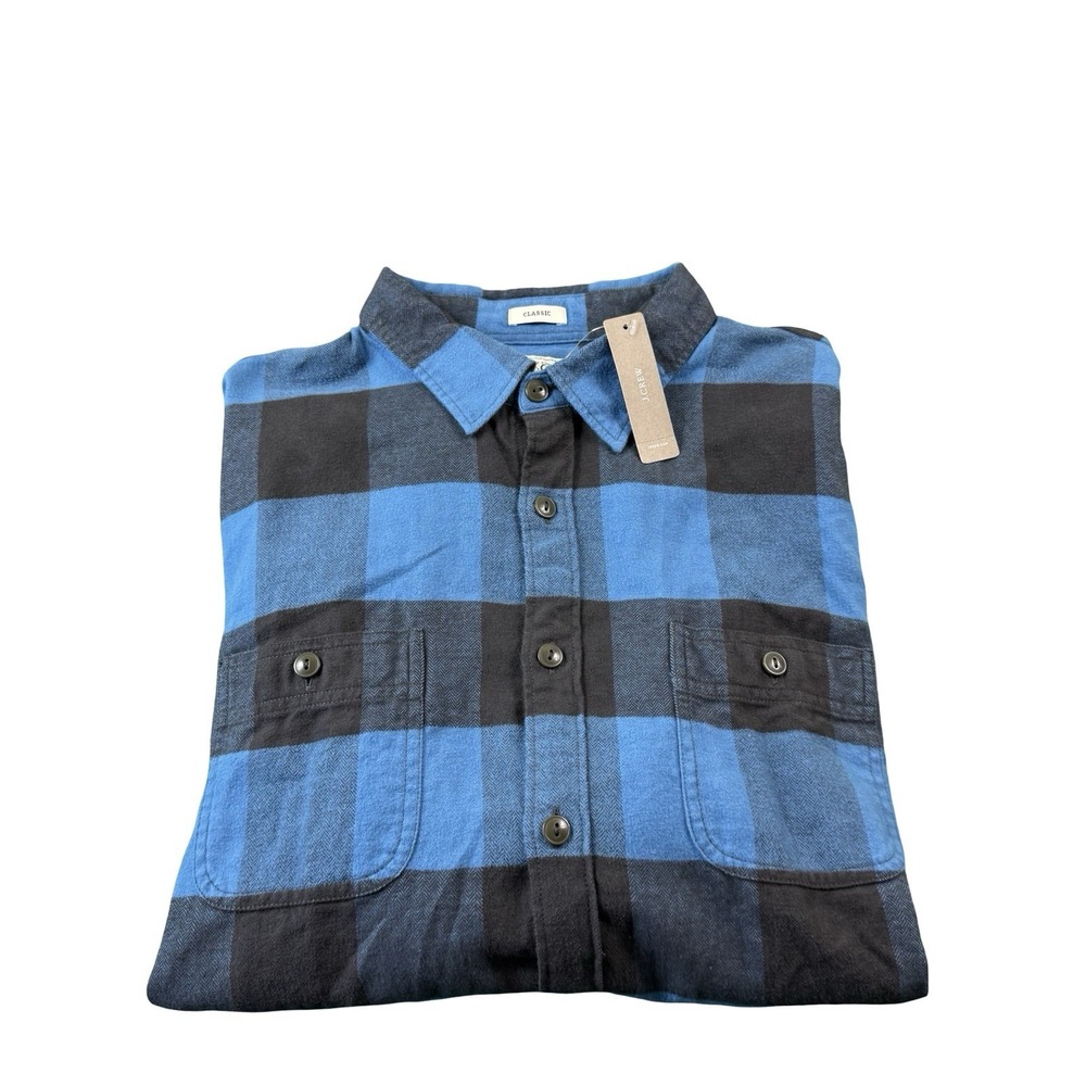 J.Crew Mens Blue Black Check Dual Pocket Utility Flannel Shirt XL K3707 NWT